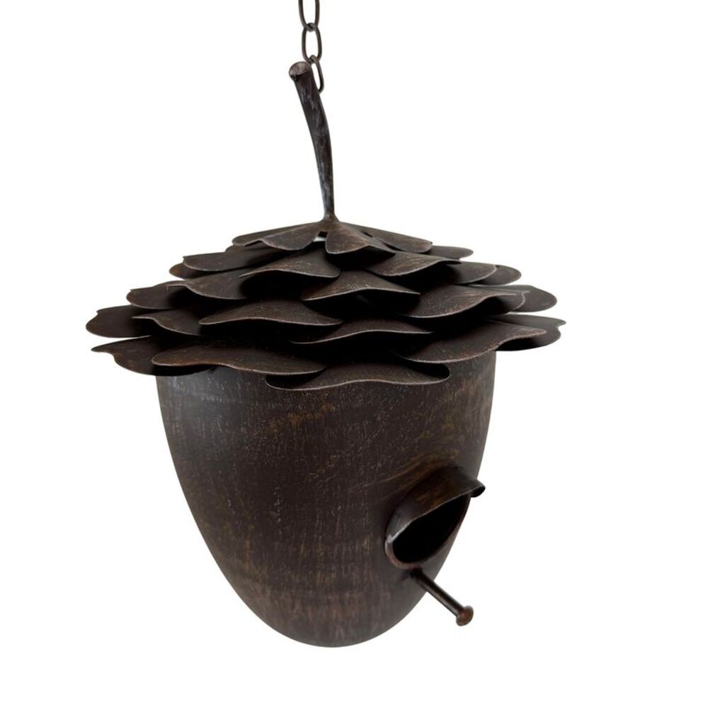Hanging Birdhouse Rustic Acorn Metal Brown 10.5 Inch Outdoor Garden Decor